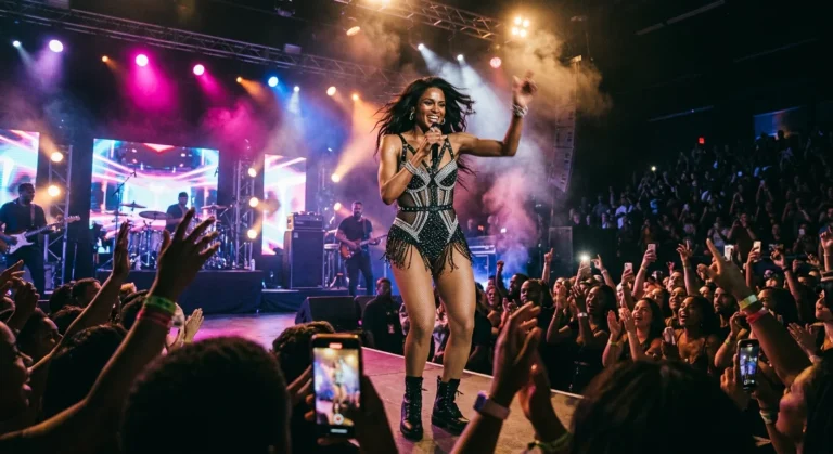 Ciara performing live, contributing to her net worth through touring