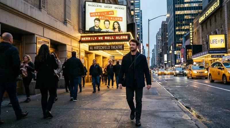 Daniel Radcliffe net worth actor outside a Broadway theater