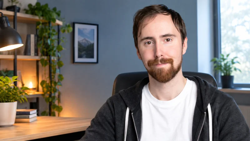 Asmongold gaming desk setup with MMO strategy guide
