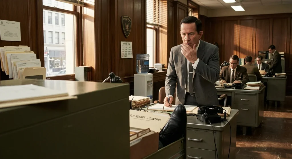 Retro 1960s spy office inspired by Don Adams in Get Smart