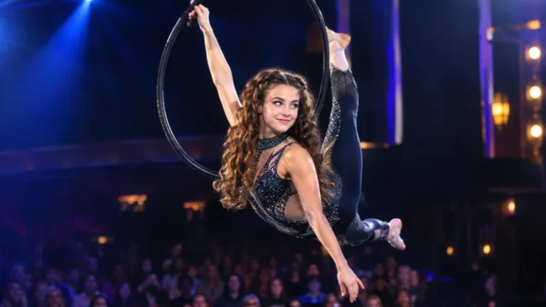 Sofie Dossi performing an aerial hoop act on stage